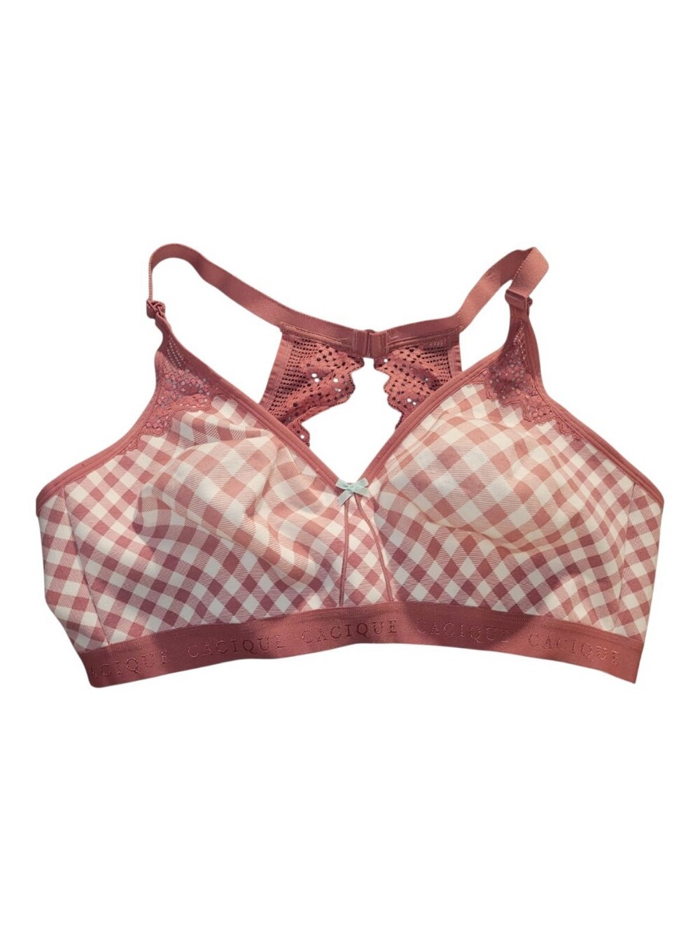 Cacique Pink & White Check Print Wireless Bra 44DD